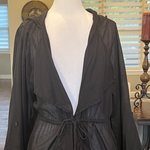 Torrid Black Voile Drape Front Jacket Women's Plus Size 4 4X Sheer Hooded Hood - Picture 5 of 16